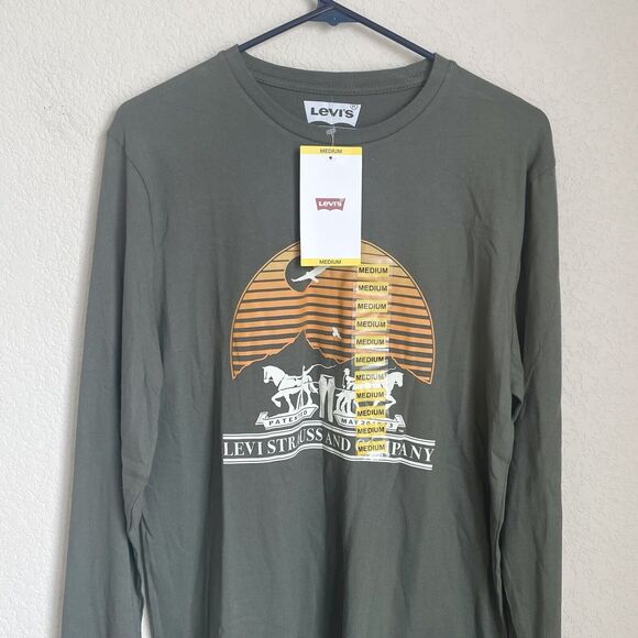 Levis Shirt Mens Medium Olive Green Henley Knit Long Sleeve Lightweight Casual - Picture 3 of 9